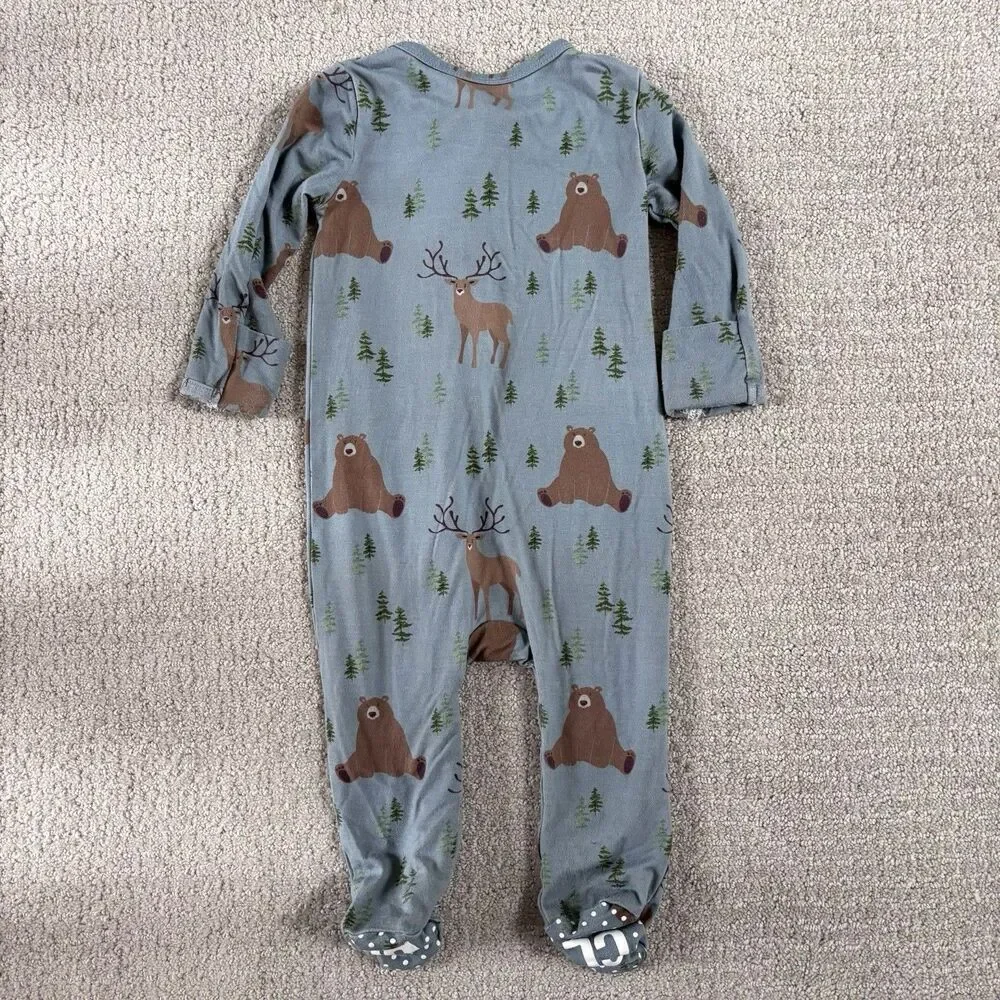 Caden Lane Bamboo Baby Pajamas Footie 3-6 mo Forest Woodland Nature Outdoor Bear
